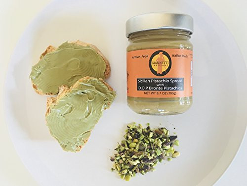 Giannetti Artisans Pistachio Spread made with ONLY DOP Certified Bronte Pistachios Spread from Sicily _ 7 oz _ NO PALM OIL _ NO MIXED PISTACHIO NUTS 100 Percent  SICILIAN