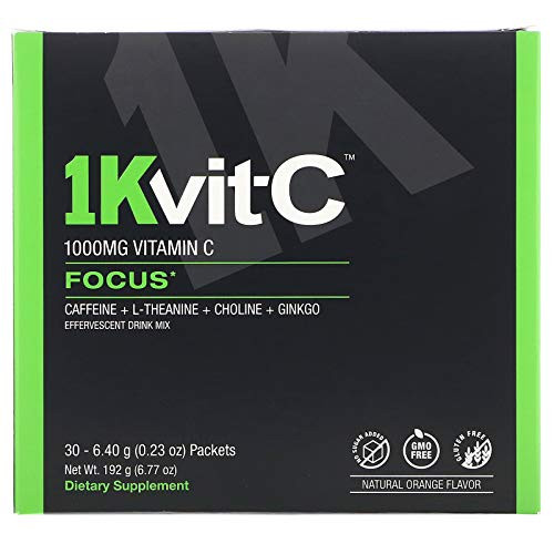 1Kvit_C Vitamin C_ Focus_ Effervescent Drink Mix_ Natural Orange Flavor_ 1_000 mg_ 30 Packets. 0.23 oz _6.40 g_ Each