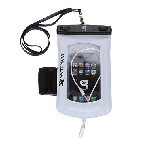 geckobrands Float Phone Dry Bag with Audio Cord & Arm Band- White