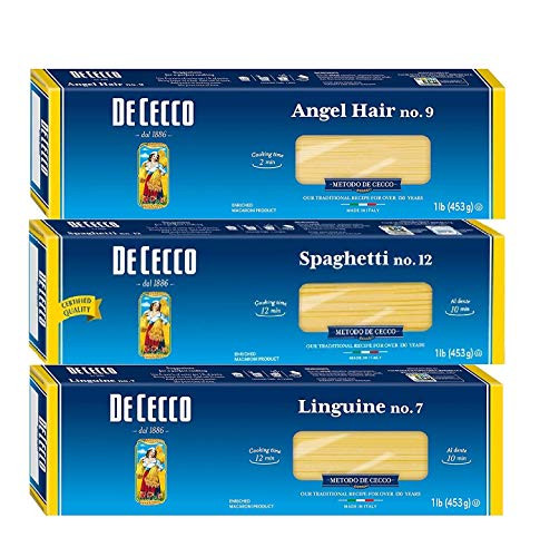 De Cecco Pasta_ Variety Pack Angel Hair No.9_ Spaghetti No.12_ Linguine No.7_ 16 Ounce Each _Pack of 3_