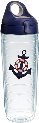 Tervis 1232048 Anchor - Blue Tumbler with Emblem and Navy with Gray Lid 24oz Water Bottle, Clear