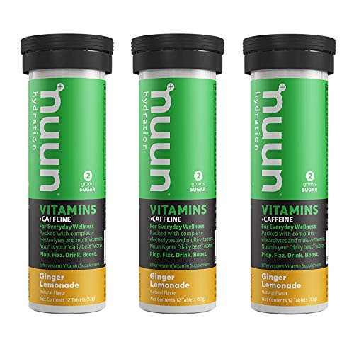 Nuun Vitamins  Plus  Caffeine  Ginger Lemonade Daily Supplement _3 Tubes of 12 Tabs_
