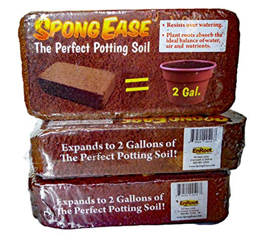 SPONGEASE Coco Coir Brick_ Makes 2 gals Potting Soil for seedlings_ Rooting_ Vegetables_ Berries_ Roses_ Orchids_ House Plants_ hydroponics_ Worm Farms_ Animal Bedding _3 Pack_