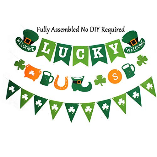 St Patrick's Day Banner Lucky Shamrock Garland St Patrick's Decoration Kit,Irish St.Patrick's Sign Felt Flags St.Patrick's Day Party Supplies
