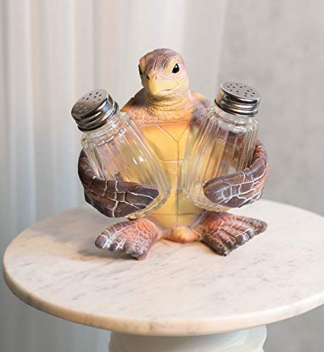 Ebros Slowly Seasoned Nautical Giant Sea Turtle Hugging Salt And Pepper Shakers Holder Figurine 5.5 inch H Turtles Tortoise Tortoises Animal Reptile Ocean Themed Kitchen Decor