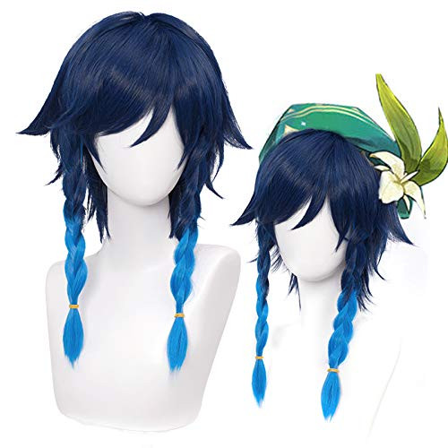 Ombre Blue Braid Cosplay Wig for Game Genshin Impact Lolita Gradient Party Harajuku Hair _Venti_Blue Gradient_