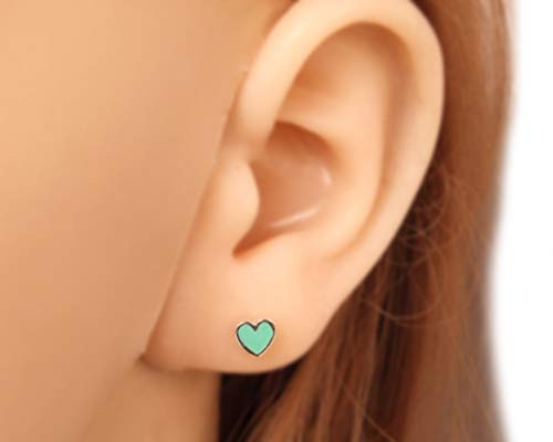 Sterling Silver 6mm Heart Reconstructed Turquoise Gemstone Stud Earrings_ Handmade Cute Studs