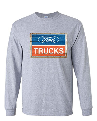 Ford Trucks Old Sign Long Sleeve T_Shirt Licensed Ford Built Tough Gray L