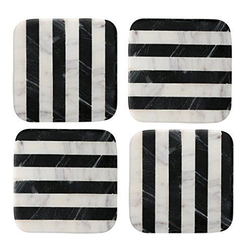 Thirstystone NMCH004 Old Hollywood Square B&W Striped Marble Coasters (Set of 4), Multicolor