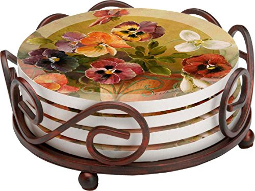 Thirstystone Stoneware Coaster Set, Gift Set, Pansies - HA60