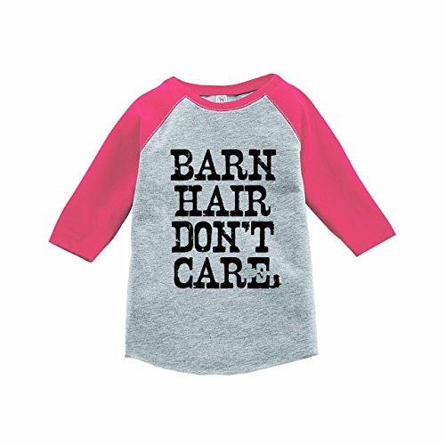7 ate 9 Apparel Funny Kids Barn Hair Don't Care Baseball Tee Pink Medium