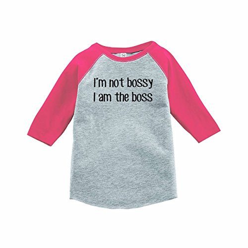 7 ate 9 Apparel Funny Kids I Am The Boss Baseball Tee Pink Small