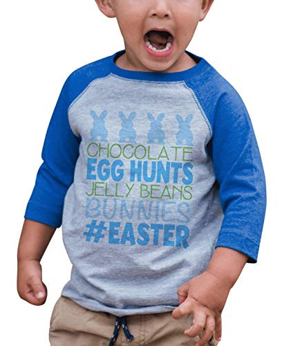 7 ate 9 Apparel Baby Boy's  Easter Happy Easter Blue Raglan 2T