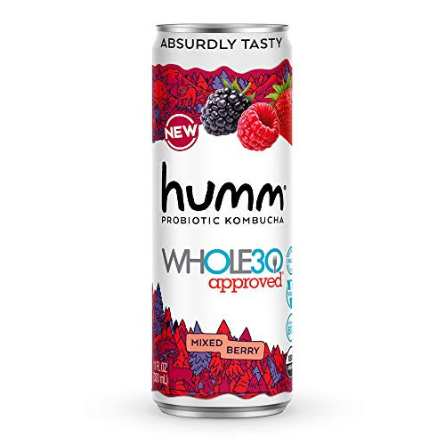 Humm Whole30 Approved Probiotic Kombucha Mixed Berry _ The Only Whole30 Approved Kombucha. Absurdly Tasty. 2 Billion Probiotics _ Organic_ Vegan  and  GMO_Free _6 Pack_