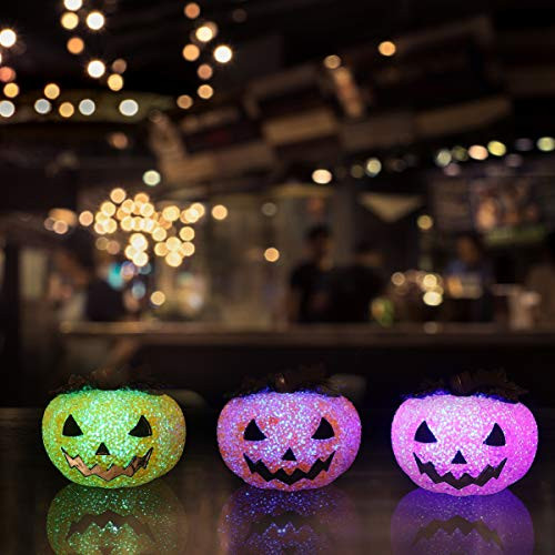 LEDMOMO 3Pcs Halloween Pumpkin Night Light_ Jack_o_Lantern Battery Operated Lighted Pumpkin_ Halloween Pumpkin Decorations for Halloween Fall Outdoor Indoor Party Favor_Random Color_