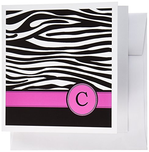 3dRose Letter C Monogrammed Black and White Zebra Stripes Animal Print with Hot Pink Personalized Initial Greeting Cards_ 6 x 6 Inches_ Set of 6 _gc_154274_1_