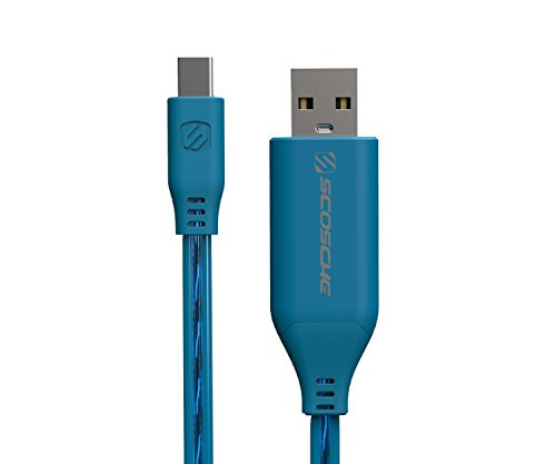 SCOSCHE CAFLO3BL-SP Strikeline FLO USB to Type-C Charge & Sync Streaming Light Cable 3-ft. Blue