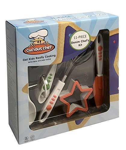 Curious Chef 11 Piece Denim Chef's Kit, Blue