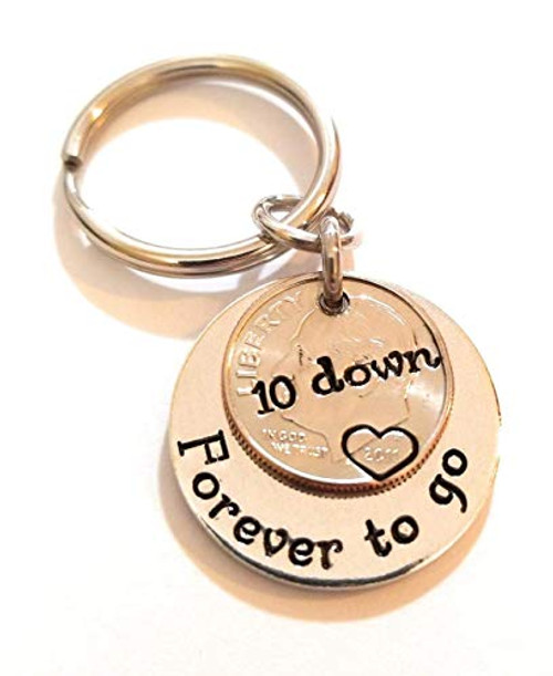 10 Down and Forever To Go on a Silver 2011 Dime 10th Anniversary Key Chain Gift for Men or Woman 10 Down and Forever To Go on a Silver 2011 Dime 10th Anniversary Key Chain Gift for Men or Woman