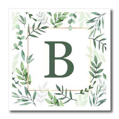 3dRose Monogram Initial Letter B in Green Framed in Leaves. _ Iron on Heat Transfers _ht_337410_1_