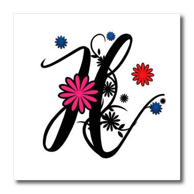 3dRose Monogram Letter H Fancy Swirly Font and Flowers _ Iron on Heat Transfers _ht_335082_2_