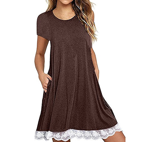 iLUGU Women O Neck Casual Lace Short Sleeve Above Knee Dress Loose Party Dress iLUGU Women O Neck Casual Lace Short Sleeve Above Knee Dress Loose Party Dress