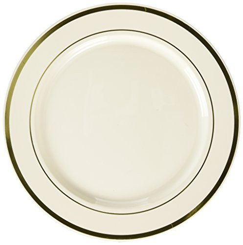 Amscan Premium Plastic Plates | Cream w/ Prismatic Gold Border | 12" | Pack of 10 | Party Supply
