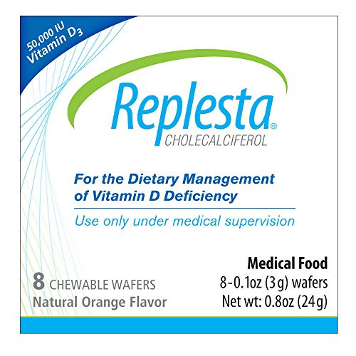 Replesta 50,000 IU Vitamin D3 Cholecalciferol Vitamin D Deficiency Chewable Wafer, Natural Orange Flavor, 8 Pack