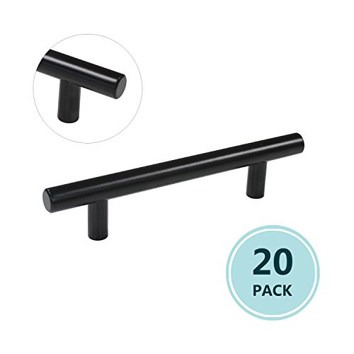 20 Pack Black Stainless Steel Door Hardware Euro Style T-bar Handle Pulls Knob For Kitchen Cabinet Cupboard Drawer Dresser - Hole Spacing 3-3/4", Overall Length 6"