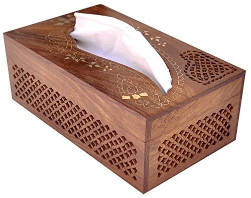 Khandekar (with device of K) Wooden Rectangular Tissue Box Cover Dispenser with Brass Inlay- Artisan-Crafted Elegant Tissue Box, Decorative Tissue Box Cover for Bathroom, Bedroom or Office - 10 Inch