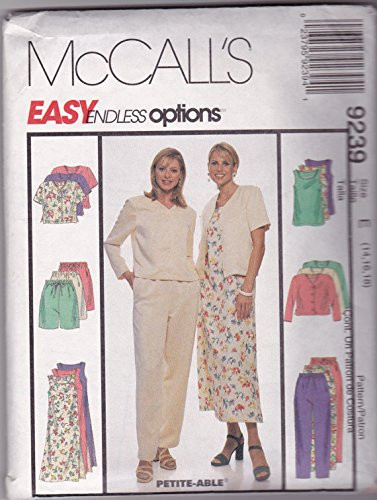 McCall's 9239 Misses Unlined Cardigan Jackets_ Tops_ Dress_ Tunic_ Pull_ON Pants  and Shorts Sewing Pattern Size  E _14 16 18_