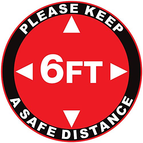 Social Distancing Floor Sign _ Please Keep a Safe 6 Foot Distance_ Maintain 6 Ft Distance Social Distancing Indoor Anti_Slip Floor Decal _ Safe Distance Red. 12 inch  x 12 inch _ G _1_