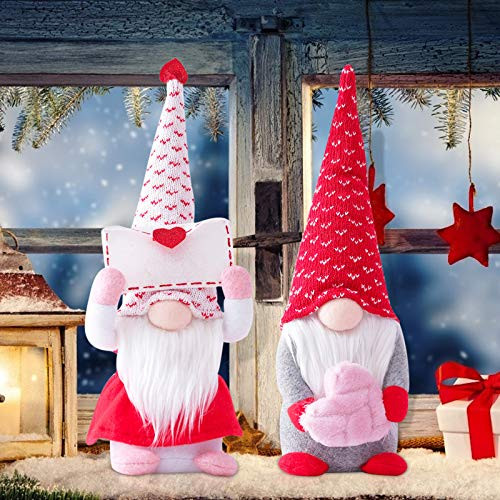 Valentines Day Gnome Plush Decorations _Mr and Mrs Handmake Scandinavian Tomte for Valentine's Day Table Ornament_ Valentine's Present_ 2PCS Valentines Day Dall _B_