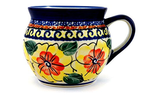 Polish Pottery Bubble Mug 12 oz Lemon Poppies UNIKAT