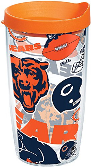 Tervis 1247848 NFL Chicago Bears All Over Tumbler with Wrap and Orange Lid 16oz, Clear