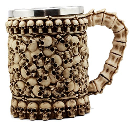 Atlantic Collectibles Large Ossuary Skull Bone Graveyard Beer Stein Tankard Coffee Cup Drink Mug 14oz