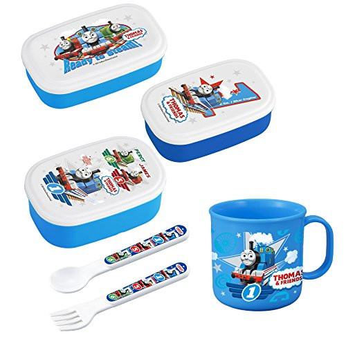 Bundled Set of 4 Thomas and Friends Lunch Products - Lunch (Bento) Box (Three Sizes), Cup, Spoon and Fork (Japan Import)