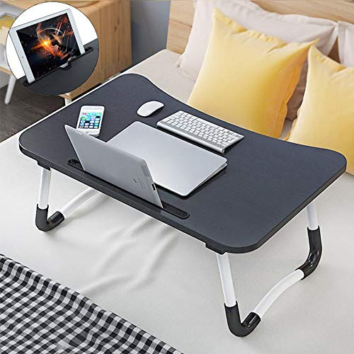 Folding Lazy Computer Table?Large Bed Tray Foldable Portable Multifunction Laptop Desk Table _Black_