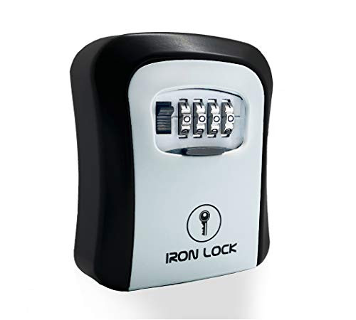 Iron Lock _ Key Lock Box_ 4 Digit Combination Lock Box_ Wall Mounted Key Lock Box_ Indoor Outdoor Waterproof Lock Box_ A B Switch with Resettable Code_ Lock Box for House Spare Keys_ 5 Capacity