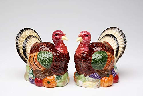 Fine Ceramic Harvest Thanksgiving Turkey Salt and Pepper Shakers Set_ 3_3 4 inch  H