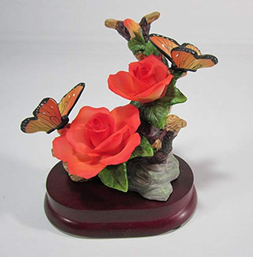 Cosmos Gifts Fine Porcelain Butterfly with Roses on Wood Base Figurine_ 5 inch  H Cosmos Gifts Fine Porcelain Butterfly with Roses on Wood Base Figurine_ 5 inch  H