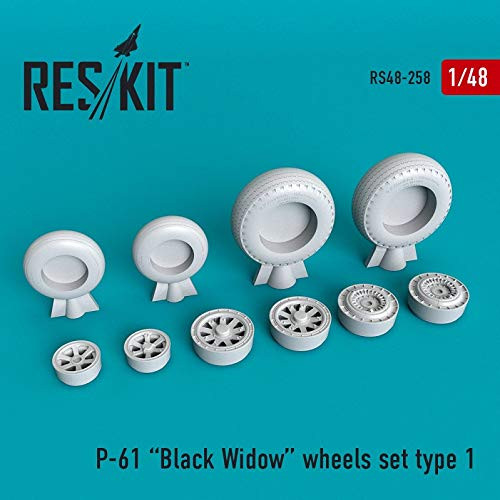 Reskit RS48_0258 _ 1 48 P_61 Black Widow Wheels Set Scale Model kit Resin Detail