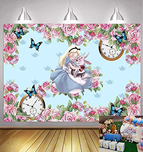 Alice in Wonderland Party Supplies for Girls Birthday Party Decoration Alice in Wonderland Decorations Princess Backdrop Cartoon Backdrop Tea Party Decorations for Little Girls Catoon Backdrop 7x5ft