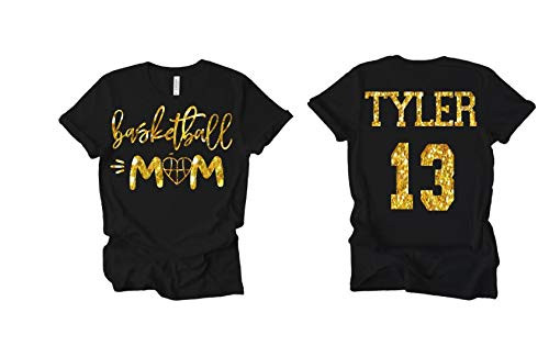 Basketball Mom Custom Glitter Shirt Custom Name and Number on back of shirt_ Basketball mom bling shirt_ you pick your color Personalized Sports fan shirt for moms Basketball Shirt