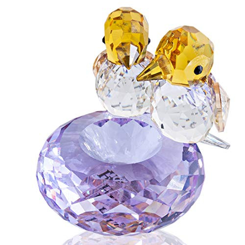 H and D HYALINE  and  DORA Crystal Ornaments Paperweight_Crystal Birds Figurines Stand on The Purple Bowl Gift Boxed