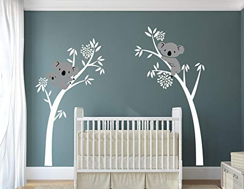 LUCKKYY Three Koalas Tree Branches Wall Decal Wall Sticker Baby Nursery Decor Kids Room Decoration _White_