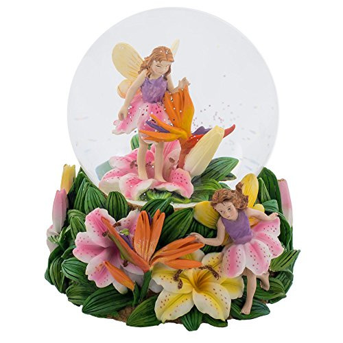 Fairies Walking on Tiger Lillies 100MM Music Water Globe Plays Tune Waltz of the Flowers