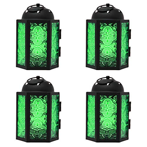 Vela Lanterns Moroccan Style Candle Lantern Set of 4_ Mini_ Green Glass Vela Lanterns Moroccan Style Candle Lantern Set of 4_ Mini_ Green Glass