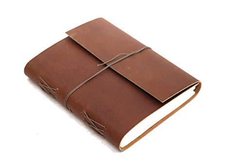 AzureGreen Leather Journal Writing Notebook _ Rustic Handmade Leather Bound Journals for Men and Women _ Unlined Paper 240 Pages_ Leather Book Diary Notebook _Brown_ 7 x 5_