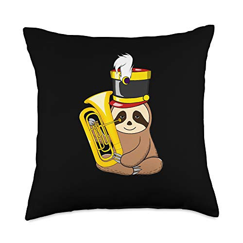 Music Tees by K Tuba Sloth Marching Band Player Orchestra Gift Son Daughter Throw Pillow_ 18x18_ Multicolor